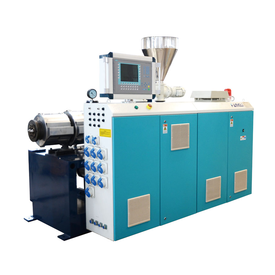 Conische type dubbelschroefs kunststof extruder
